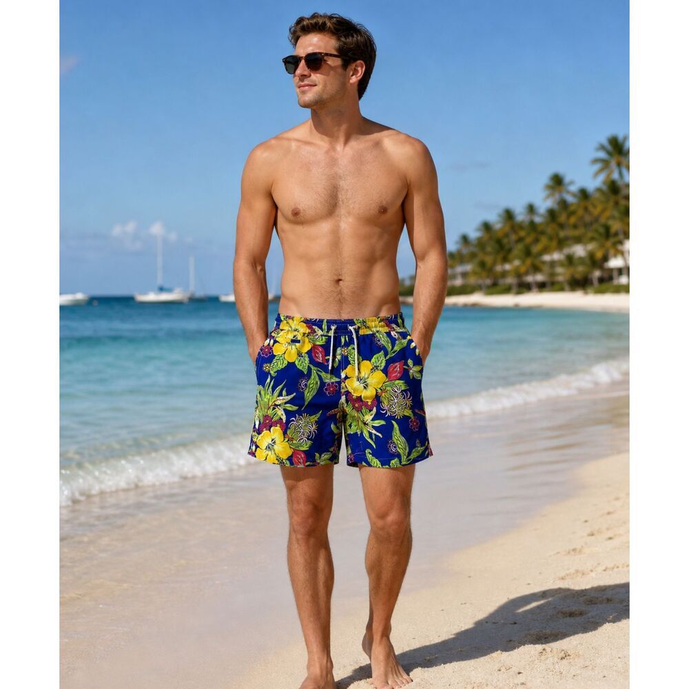 Polo Ralph Lauren Mens Swimwear Trunks Sz M Hawaiian Floral Beach‎ Tropical H3
